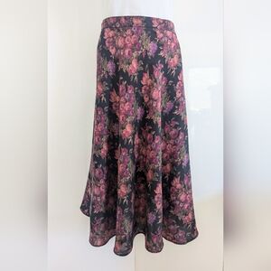Vintage '90s Wool Floral-Bouquet Print Fit And Flare Skirt, Likely Size 12